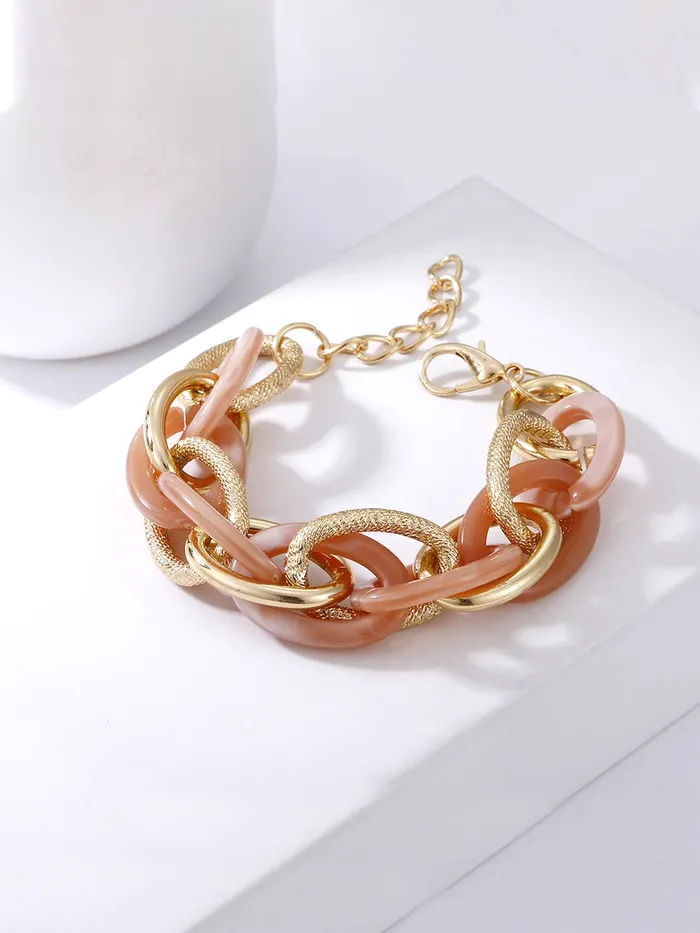 Earrings Yellow Chimes Yellow Chimes Chain Bracelet for Women Stainless Steel Gold Plated Big Peach Link Chain Bracelet for Women and Girls