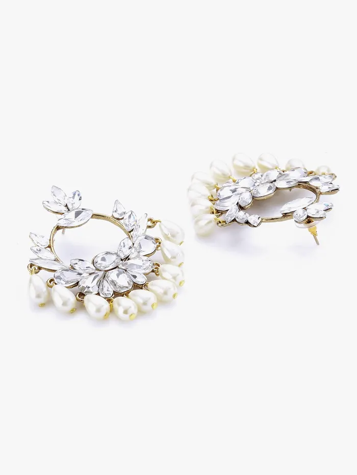 Earrings Yellow Chimes Yellow Chimes Chandbali Earrings for Women Ethnic Studded Stones Beads Traditional White Chandbali Earrings for Women and Girls