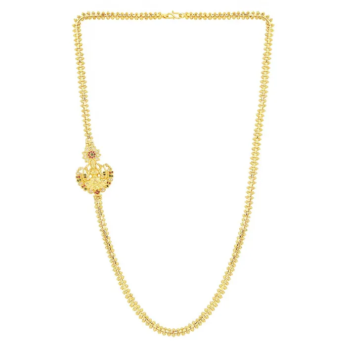 Earrings Yellow Chimes Yellow Chimes Classic ADAmerican Diamond Studded Gold Plated Necklace Lakshmi Mugappu Mopu Chain Thali chain Design with side Mugappu for Women and Girls
