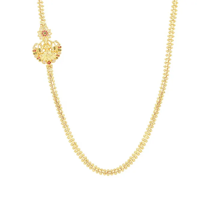 Earrings Yellow Chimes Yellow Chimes Classic ADAmerican Diamond Studded Gold Plated Necklace Lakshmi Mugappu Mopu Chain Thali chain Design with side Mugappu for Women and Girls