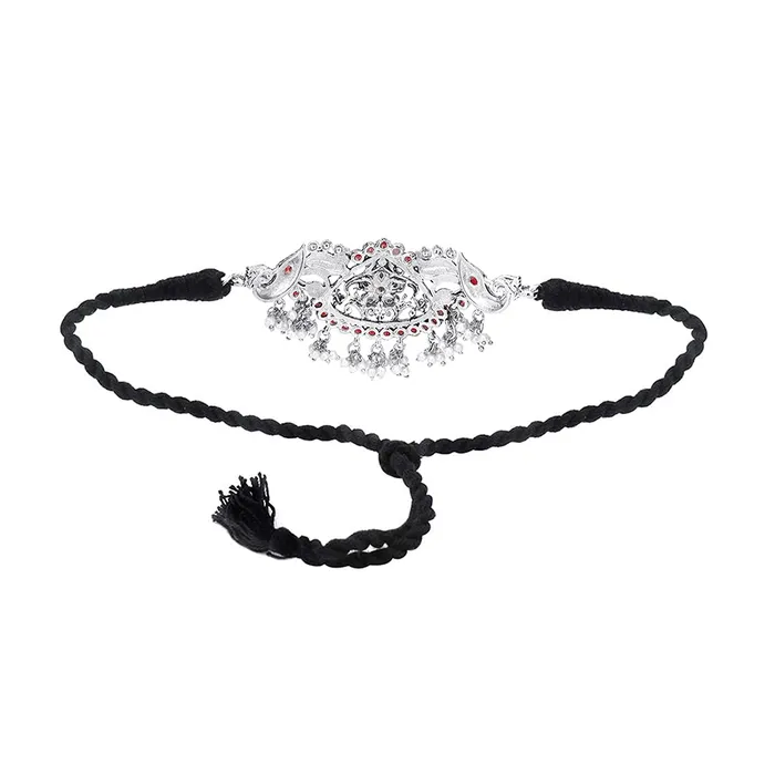 Earrings Yellow Chimes Yellow Chimes Classic German Silver Oxidised Pink Studded stones Flower Peacock Design Pearl moti Hand made Dori Thread Traditional Choker Necklace Set for Women and Girls Medium