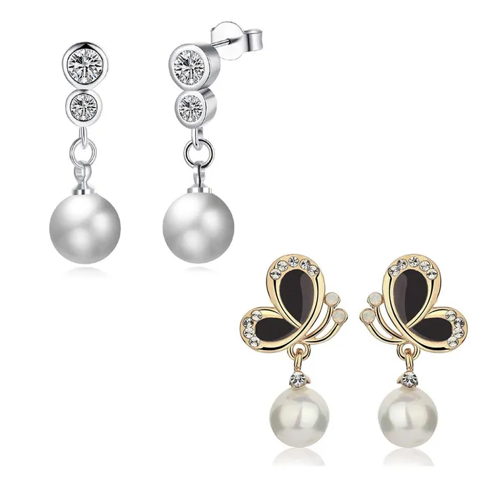 Earrings Yellow Chimes Yellow Chimes Combo of Two Pairs Designer Butterfly Crystal Pearl Drop Earrings for Women and Girls Earrings Yellow Chimes Yellow Chimes Combo of Two Pairs Designer Butterfly Crystal Pearl Drop Earrings for Women and Girls
