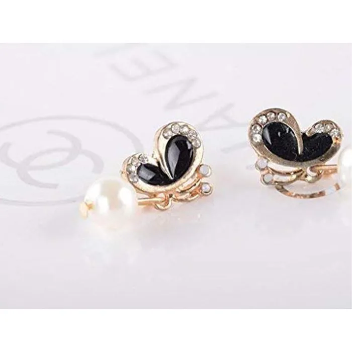 Earrings Yellow Chimes Yellow Chimes Combo of Two Pairs Designer Butterfly Crystal Pearl Drop Earrings for Women and Girls