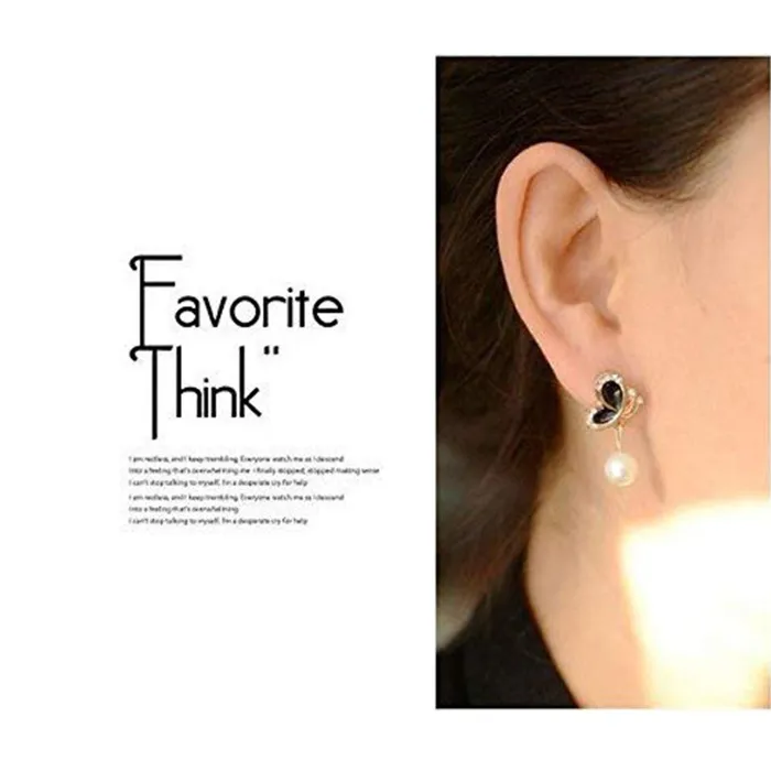 Earrings Yellow Chimes Yellow Chimes Combo of Two Pairs Designer Butterfly Crystal Pearl Drop Earrings for Women and Girls