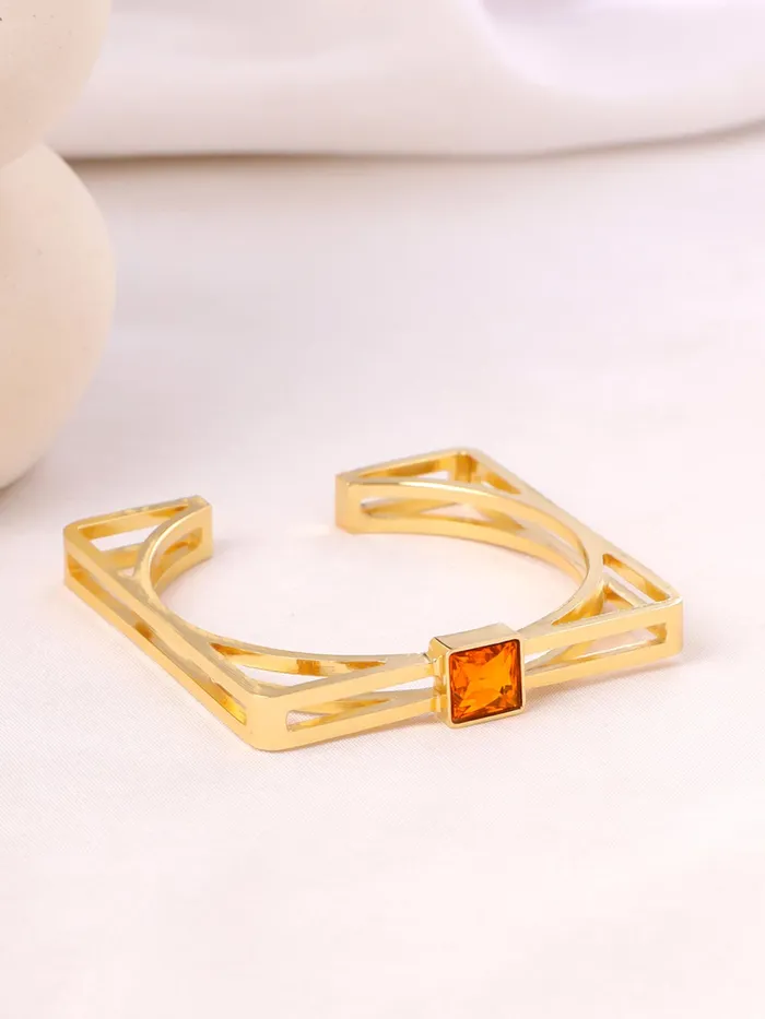 Earrings Yellow Chimes Yellow Chimes Cuff Bracelet Golden Fashion Cuff with Cubic Zirconia 26 in Gold