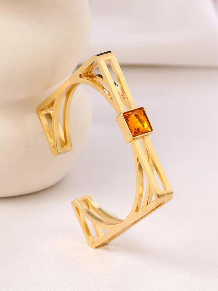 Earrings Yellow Chimes Yellow Chimes Cuff Bracelet Golden Fashion Cuff with Cubic Zirconia 26 in Gold