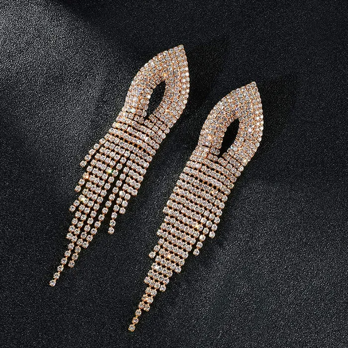 Earrings Yellow Chimes Yellow Chimes Cystal Earrings for Women Rose Gold Plated Long Crystal Danglers Earrings for Women and Girls