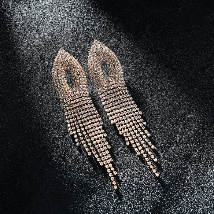 Earrings Yellow Chimes Yellow Chimes Cystal Earrings for Women Rose Gold Plated Long Crystal Danglers Earrings for Women and Girls