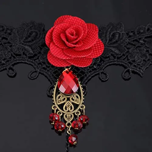 Earrings Yellow Chimes Yellow Chimes Designer Collection Gothic Red Black Rose Lace Hand Harness with Adjustable Finger Ring Charm Bracelet for Women and Girls