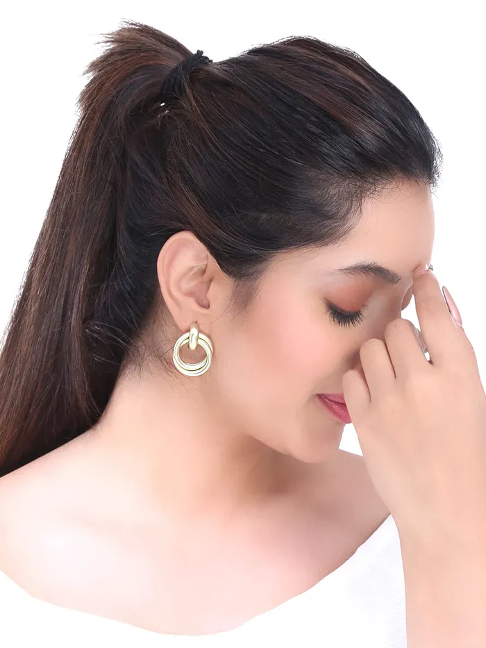 Earrings Yellow Chimes Yellow Chimes Drop Earrings for Women Combo of 3 Pairs Gold Plated Geometric Shaped Drop and Stud Earrings for Women and Girls