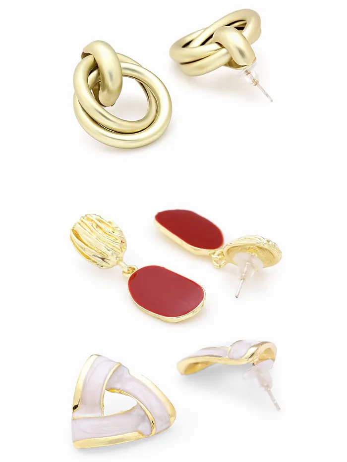 Earrings Yellow Chimes Yellow Chimes Drop Earrings for Women Combo of 3 Pairs Gold Plated Geometric Shaped Drop and Stud Earrings for Women and Girls