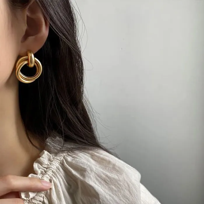 Earrings Yellow Chimes Yellow Chimes Drop Earrings for Women Combo of 3 Pairs Gold Plated Geometric Shaped Drop and Stud Earrings for Women and Girls