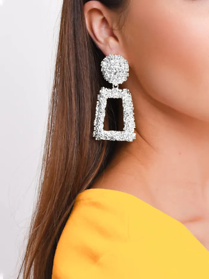Earrings Yellow Chimes Yellow Chimes Drop Earrings for Women Geometric Shaped Silver Square Danglers Drop Earrings for Womenand Girls