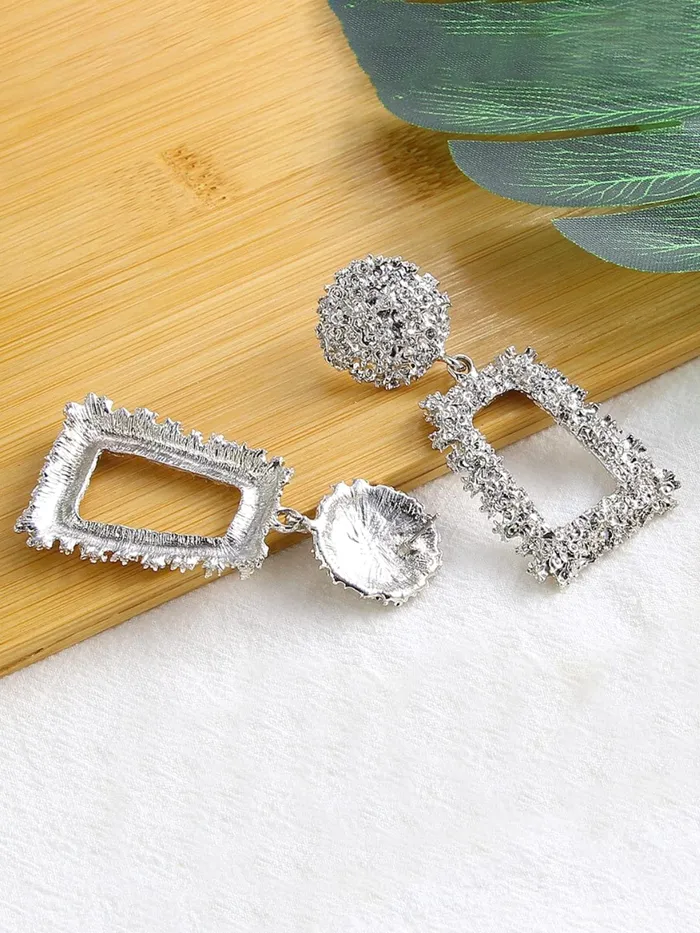 Earrings Yellow Chimes Yellow Chimes Drop Earrings for Women Geometric Shaped Silver Square Danglers Drop Earrings for Womenand Girls