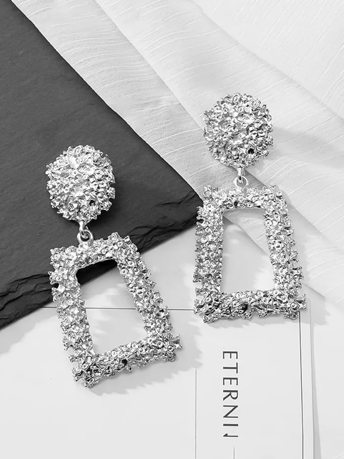 Earrings Yellow Chimes Yellow Chimes Drop Earrings for Women Geometric Shaped Silver Square Danglers Drop Earrings for Womenand Girls