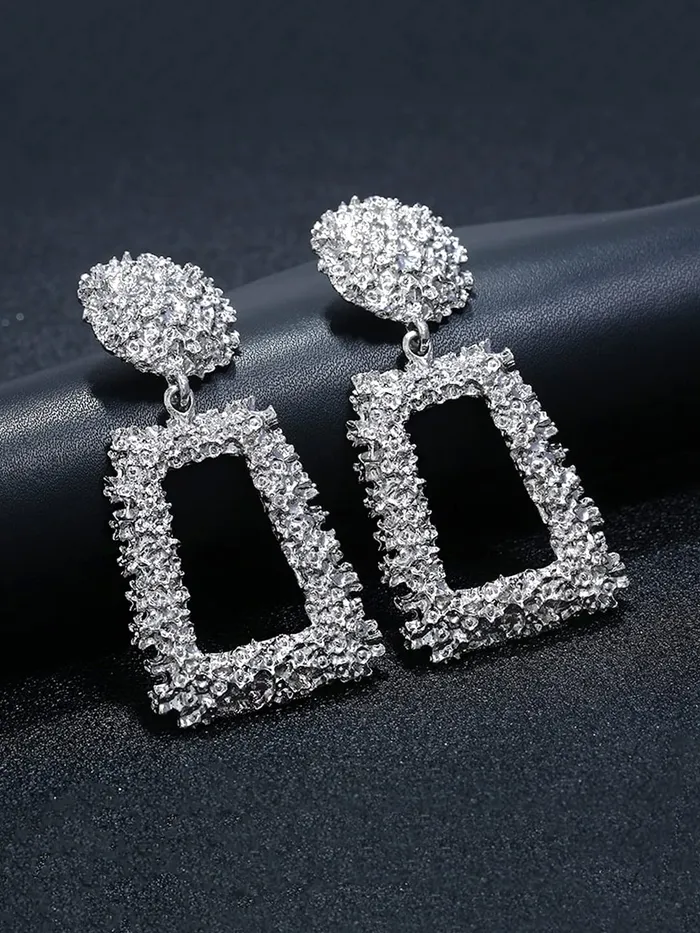 Earrings Yellow Chimes Yellow Chimes Drop Earrings for Women Geometric Shaped Silver Square Danglers Drop Earrings for Womenand Girls