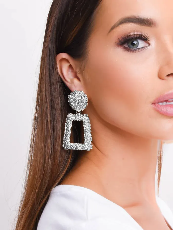 Earrings Yellow Chimes Yellow Chimes Drop Earrings for Women Geometric Shaped Silver Square Danglers Drop Earrings for Womenand Girls