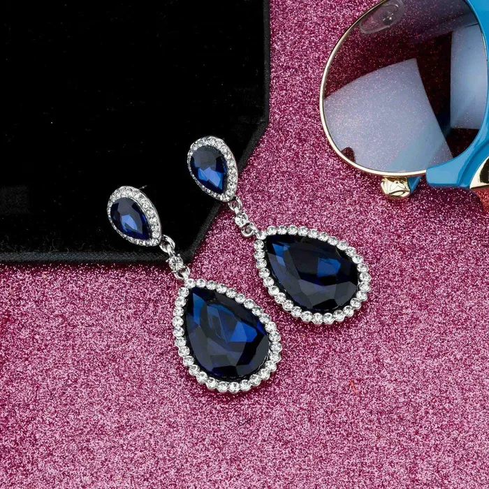 Earrings Yellow Chimes Yellow Chimes Earrings for Women and Girls Blue Stone Crystal Silver Tone Drops Oval Shaped Birthday Gift for Girls and Women Anniversary Gift for Wife