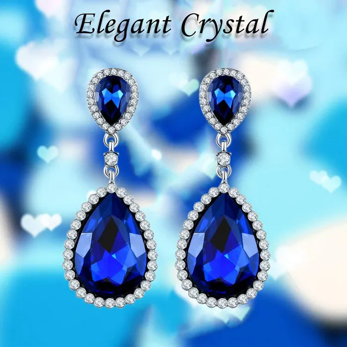 Earrings Yellow Chimes Yellow Chimes Earrings for Women and Girls Blue Stone Crystal Silver Tone Drops Oval Shaped Birthday Gift for Girls and Women Anniversary Gift for Wife