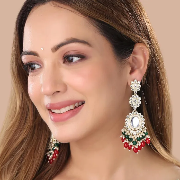 Earrings Yellow Chimes Yellow Chimes Earrings for Women and Girls Kundans Chandbali Gold Plated Kundan Studded Beads Drop Earrings Birthday Gift for girls and women Anniversary Gift for Wife