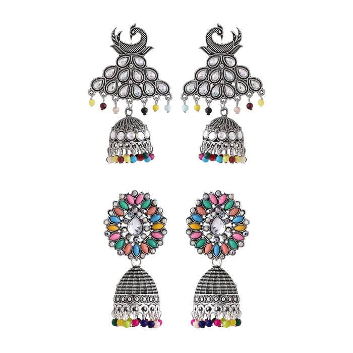 Earrings Yellow Chimes Yellow Chimes Earrings for Women and Girls Silver Oxidised Jhumka 2 Pair combo of Kundan Studded Jhumki Earrings Birthday Gift For girls and women Anniversary Gift for Wife Earrings Yellow Chimes Yellow Chimes Earrings for Women and Girls Silver Oxidised Jhumka 2 Pair combo of Kundan Studded Jhumki Earrings Birthday Gift For girls and women Anniversary Gift for Wife