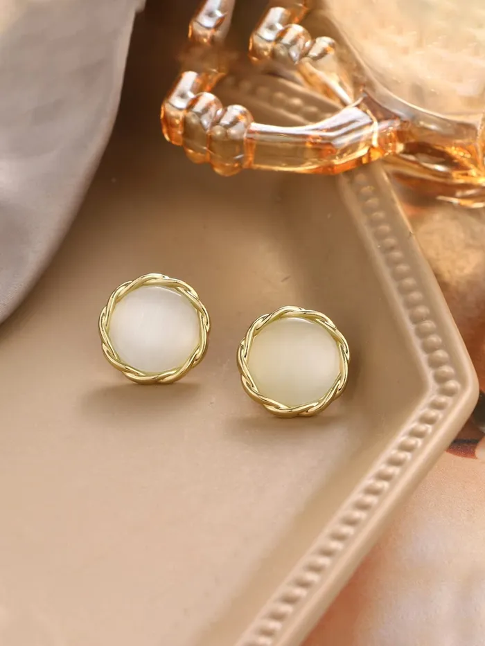 Earrings Yellow Chimes Yellow Chimes Earrings for Women and Girls Studs for Girls Gold Tone Round Opal Stud Earrings Birthday Gift for girls and women Anniversary Gift for Wife