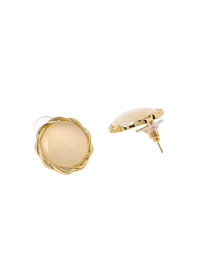 Earrings Yellow Chimes Yellow Chimes Earrings for Women and Girls Studs for Girls Gold Tone Round Opal Stud Earrings Birthday Gift for girls and women Anniversary Gift for Wife