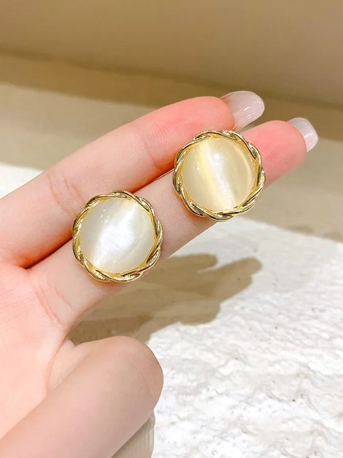 Earrings Yellow Chimes Yellow Chimes Earrings for Women and Girls Studs for Girls Gold Tone Round Opal Stud Earrings Birthday Gift for girls and women Anniversary Gift for Wife