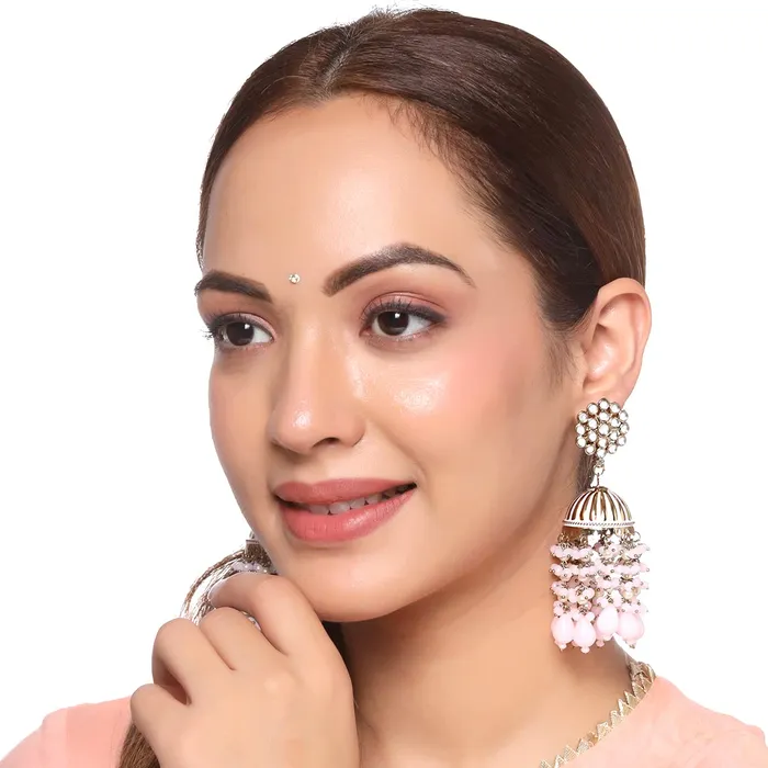 Earrings Yellow Chimes Yellow Chimes Earrings for Women and Girls Traditional Beads Kundans Jhumka Gold Plated Kundan Beads Drop Jhumki Earrings Birthday Gift for girls and women Anniversary Gift for Wife