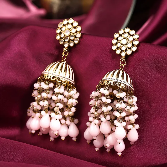Earrings Yellow Chimes Yellow Chimes Earrings for Women and Girls Traditional Beads Kundans Jhumka Gold Plated Kundan Beads Drop Jhumki Earrings Birthday Gift for girls and women Anniversary Gift for Wife