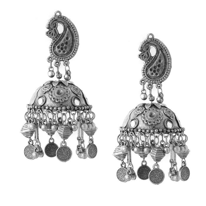 Earrings Yellow Chimes Yellow Chimes Earrings for Women and Girls Traditional Silver Oxidised Jhumka Earrings German Silver Big Jhumki Earrings Birthday Gift For girls and women Anniversary Gift for Wife
