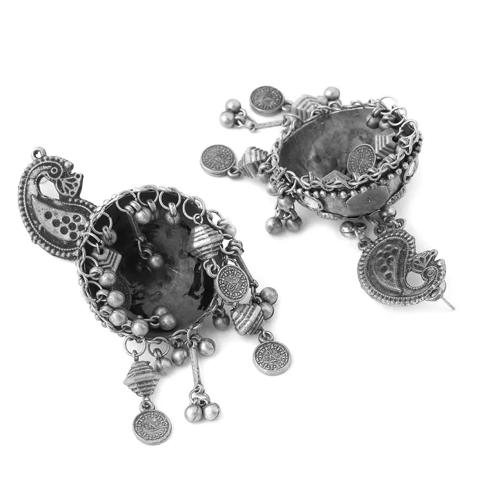 Earrings Yellow Chimes Yellow Chimes Earrings for Women and Girls Traditional Silver Oxidised Jhumka Earrings German Silver Big Jhumki Earrings Birthday Gift For girls and women Anniversary Gift for Wife