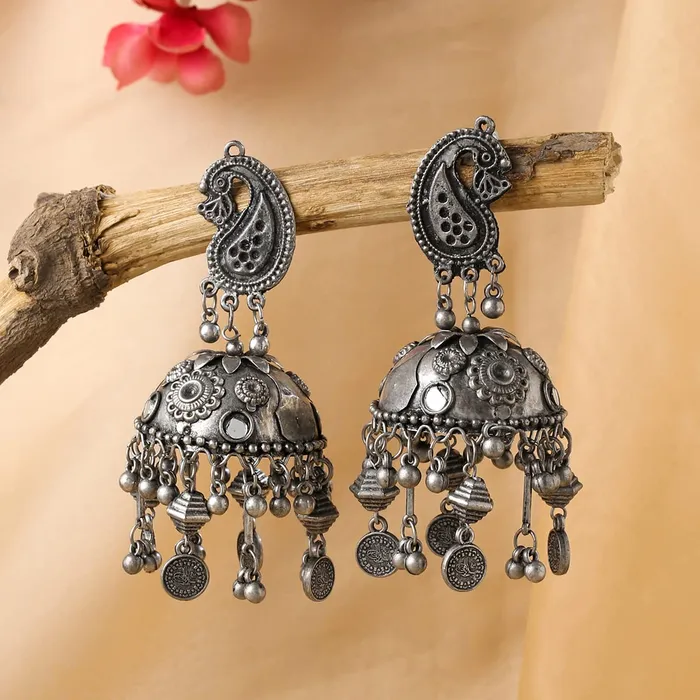 Earrings Yellow Chimes Yellow Chimes Earrings for Women and Girls Traditional Silver Oxidised Jhumka Earrings German Silver Big Jhumki Earrings Birthday Gift For girls and women Anniversary Gift for Wife