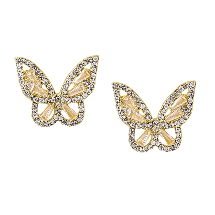 Earrings Yellow Chimes Yellow Chimes Earrings For Women Gold Tone Cystal Studded Butterfly Shape Stud Earrings For Women and Girls