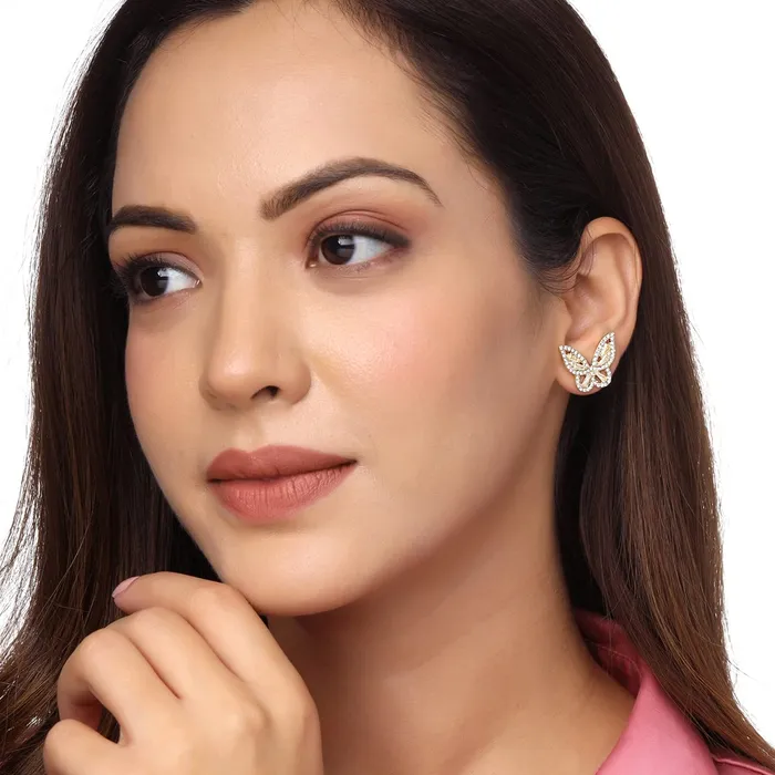 Earrings Yellow Chimes Yellow Chimes Earrings For Women Gold Tone Cystal Studded Butterfly Shape Stud Earrings For Women and Girls