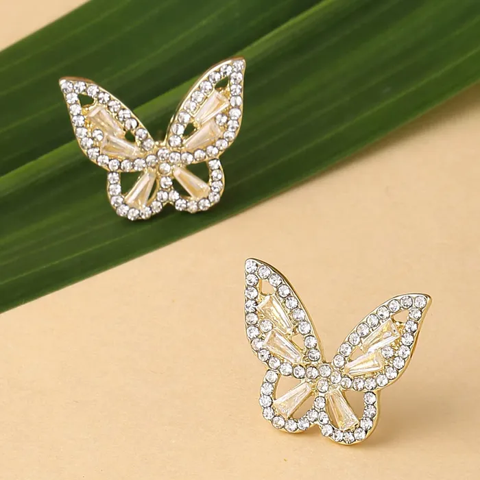 Earrings Yellow Chimes Yellow Chimes Earrings For Women Gold Tone Cystal Studded Butterfly Shape Stud Earrings For Women and Girls