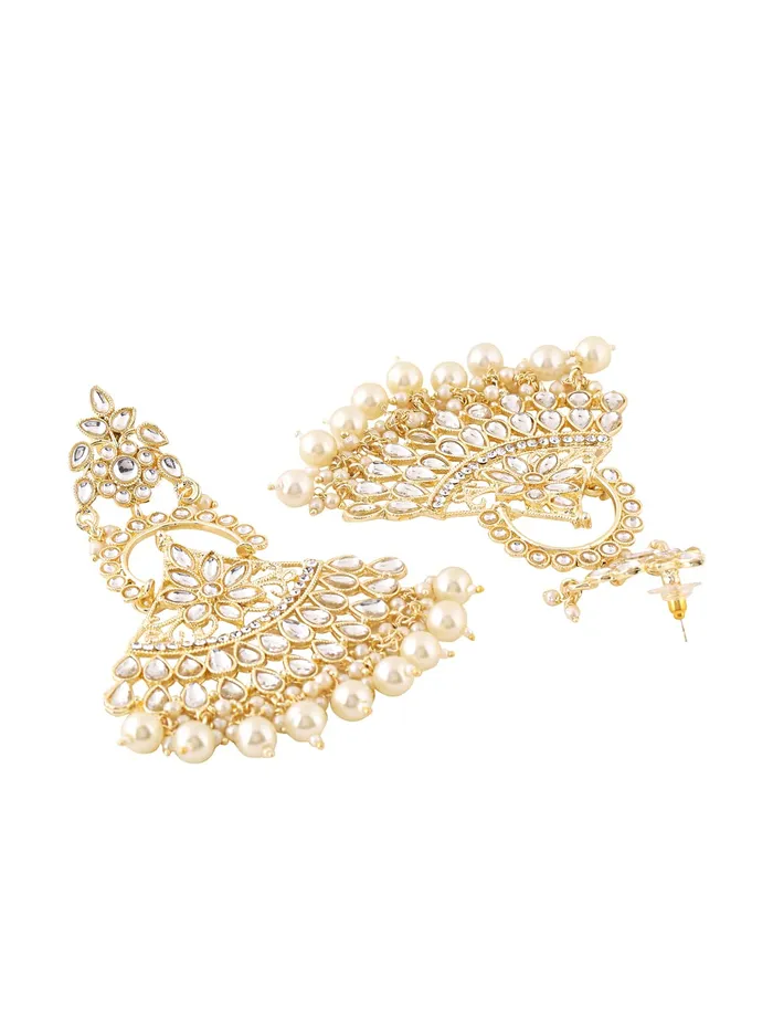 Earrings Yellow Chimes Yellow Chimes Earrings for Women Gold Toned Kundan Studded Multilayer Pearl Drop Dangler Earrings for Women and Girls
