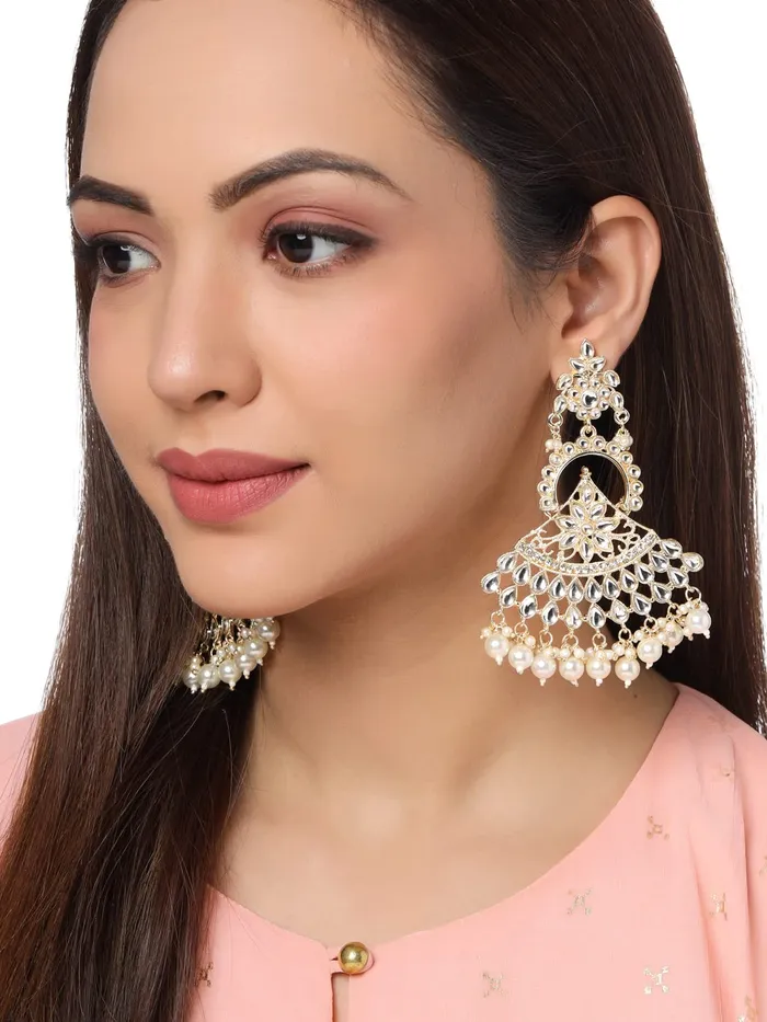 Earrings Yellow Chimes Yellow Chimes Earrings for Women Gold Toned Kundan Studded Multilayer Pearl Drop Dangler Earrings for Women and Girls