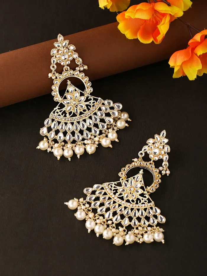 Earrings Yellow Chimes Yellow Chimes Earrings for Women Gold Toned Kundan Studded Multilayer Pearl Drop Dangler Earrings for Women and Girls