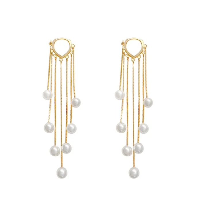 Earrings Yellow Chimes Yellow Chimes Earrings For Women Gold Toned Pearl Beads Hanging Drop Dangler Earrings For Women and Girls