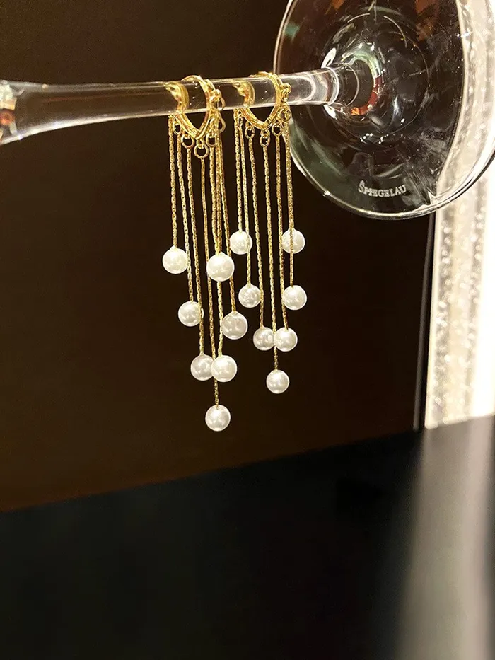 Earrings Yellow Chimes Yellow Chimes Earrings For Women Gold Toned Pearl Beads Hanging Drop Dangler Earrings For Women and Girls