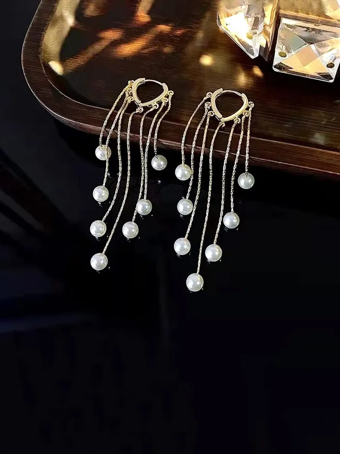 Earrings Yellow Chimes Yellow Chimes Earrings For Women Gold Toned Pearl Beads Hanging Drop Dangler Earrings For Women and Girls