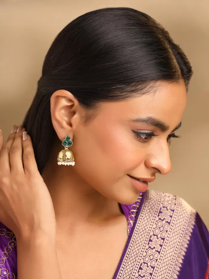 Earrings Yellow Chimes Yellow Chimes Earrings For Womens Girls Traditional Green And Gold Jhumka Gold Plated Earring Leaf Shaped Jhumki With Hanging Pearls Birthday Anniversary Gift