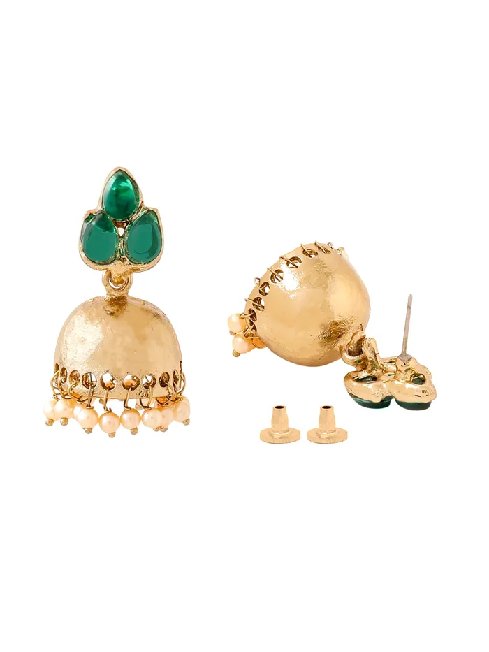 Earrings Yellow Chimes Yellow Chimes Earrings For Womens Girls Traditional Green And Gold Jhumka Gold Plated Earring Leaf Shaped Jhumki With Hanging Pearls Birthday Anniversary Gift