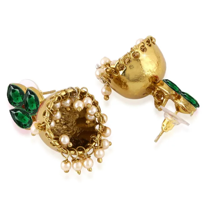 Earrings Yellow Chimes Yellow Chimes Earrings For Womens Girls Traditional Green And Gold Jhumka Gold Plated Earring Leaf Shaped Jhumki With Hanging Pearls Birthday Anniversary Gift