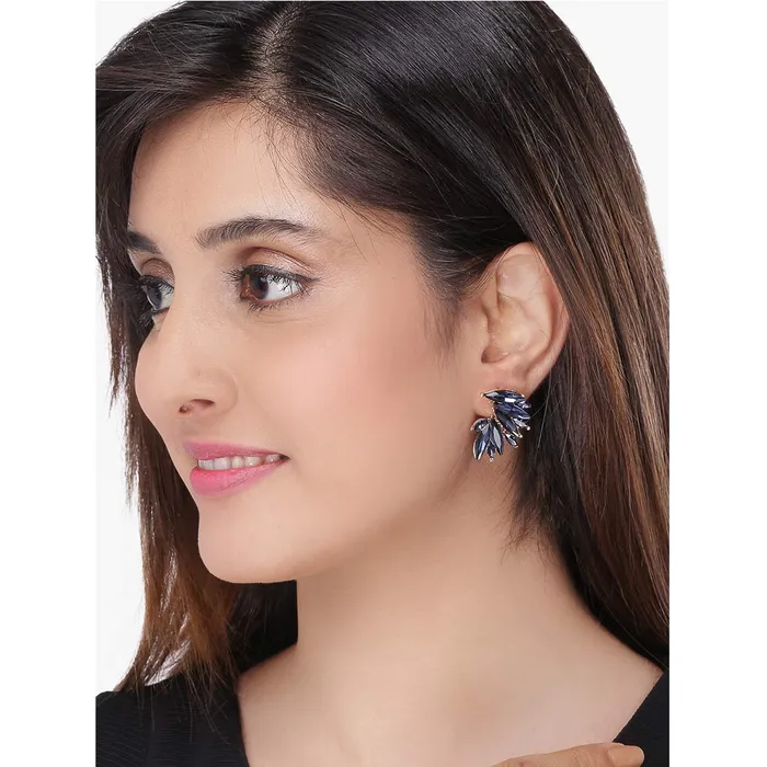 Earrings Yellow Chimes Yellow Chimes Elegant Gold Plated Crystal ClipOn Stud Earrings for Women and Girls Blue