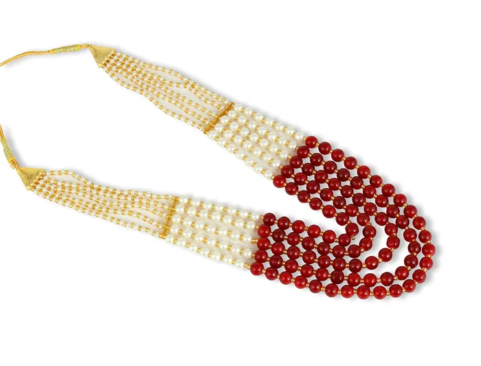 Earrings Yellow Chimes Yellow Chimes Ethnic Fashion Gold Plated Handmade Beads Long Multilayer Pearl Stylish Jewellery Necklace for Women Girls Maroon