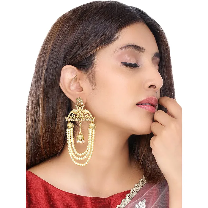 Earrings Yellow Chimes Yellow Chimes Ethnic Gold Plated Flower Peacock Design Pearl Jhumka Dangler Earrings for Women and Girls Medium YCTJERPEKFLWGL