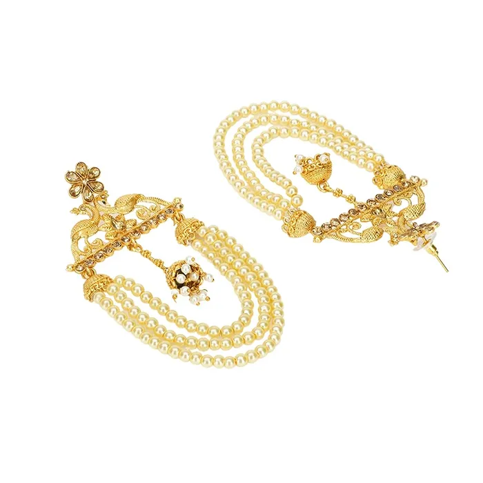 Earrings Yellow Chimes Yellow Chimes Ethnic Gold Plated Flower Peacock Design Pearl Jhumka Dangler Earrings for Women and Girls Medium YCTJERPEKFLWGL