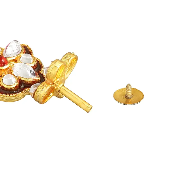 Earrings Yellow Chimes Yellow Chimes Ethnic Gold Plated Studded Kundan Beads Design Jewellery Set Traditional Choker Necklace Set with Earrings and maang Tikka for Women and Girls Design 10